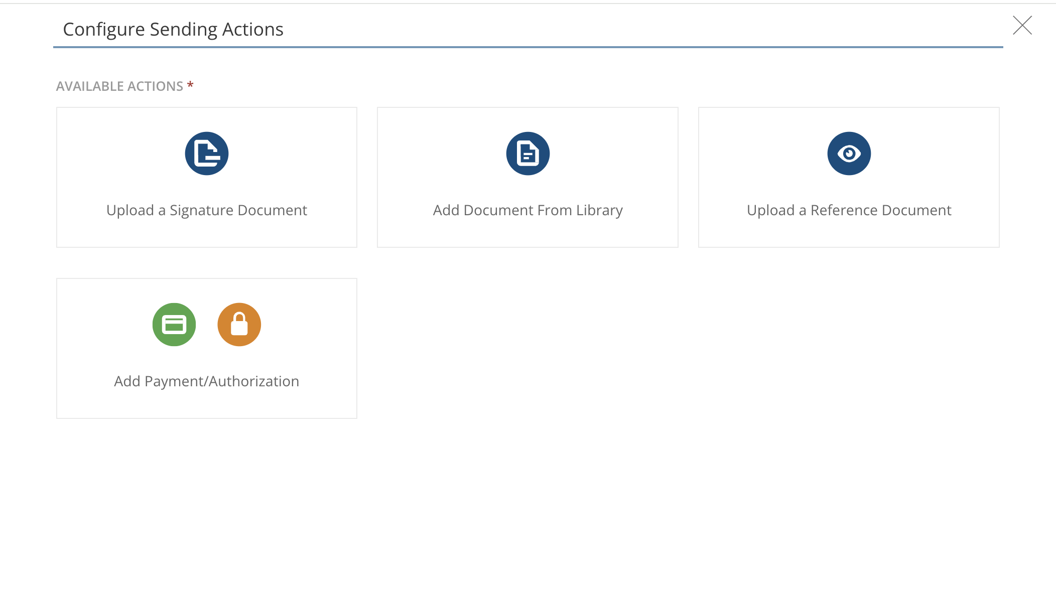 The Configure Sending Actions page for a signature workflow.